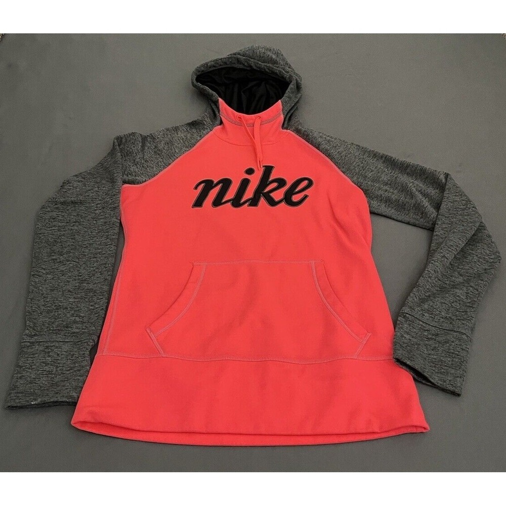 Nike‎ Womens Hoodie Size Small Neon Pink/ Gray Therma-Fit Athletic Sweater - Picture 3 of 12